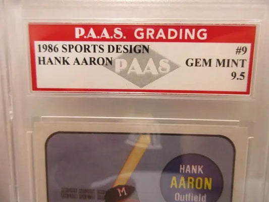 Hank Aaron Milwaukee Braves 1986 Sports Design #9 graded PAAS Gem MInt 9.5 - Price Is Right Miami
