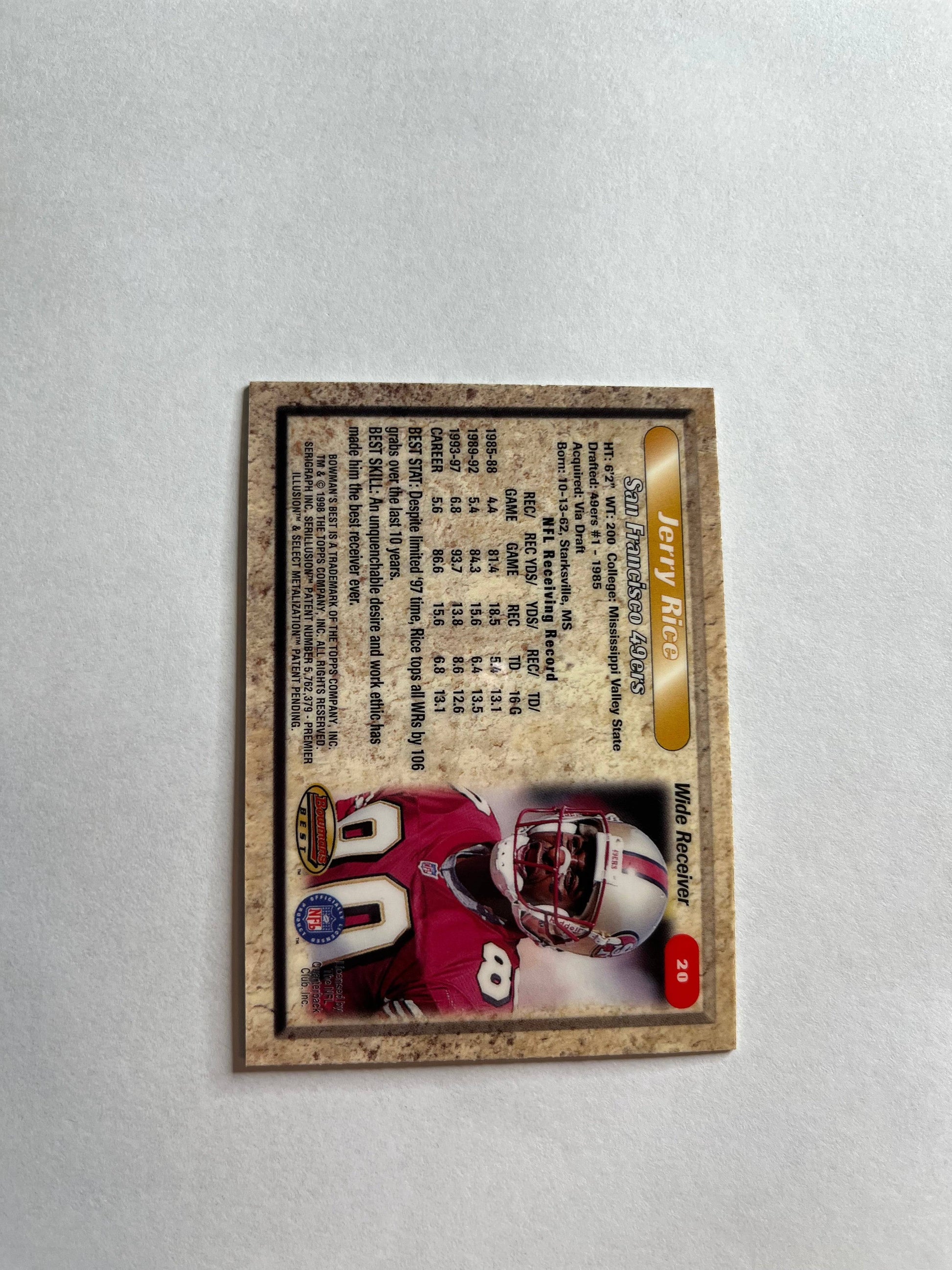 Jerry Rice 1998 Bowman's Best #20, San Francisco 49ers, Sports Card (view 2)