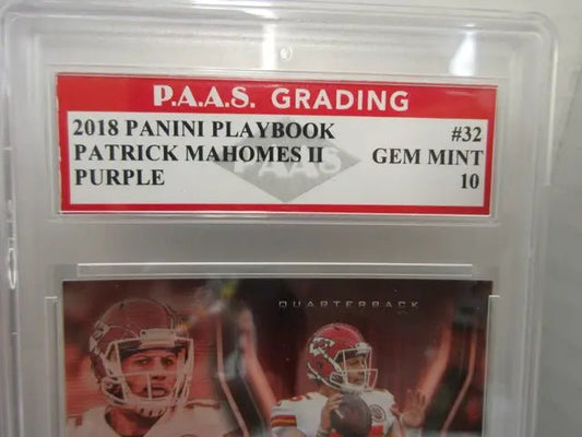 Patrick Mahomes II Chiefs 2018 Panini Playbook Purple #32 graded PAAS Gem Mint 10 - Price Is Right Miami
