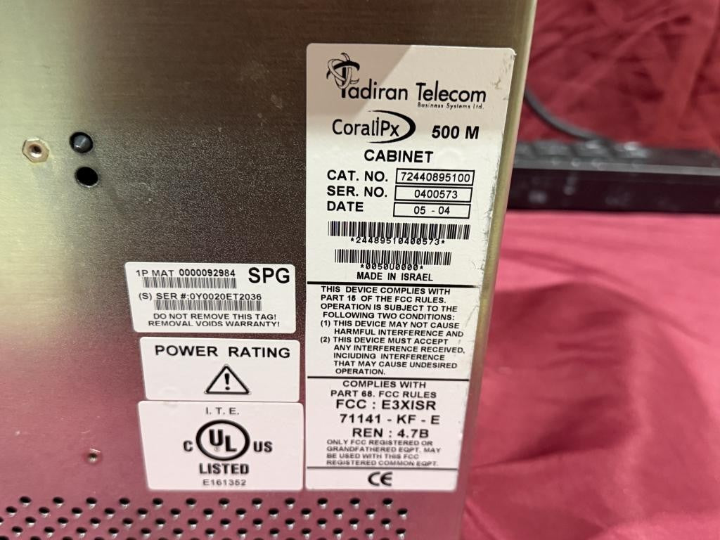 Tadiran Telecom Coral IPx 500 PBX Phone System Cabinet - Used, Untested