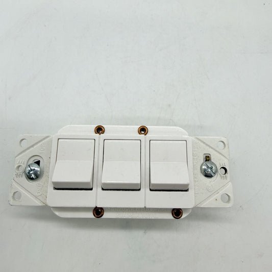 Triple Rocker Combination Light Switch 3 Single Pole 15A 120V White