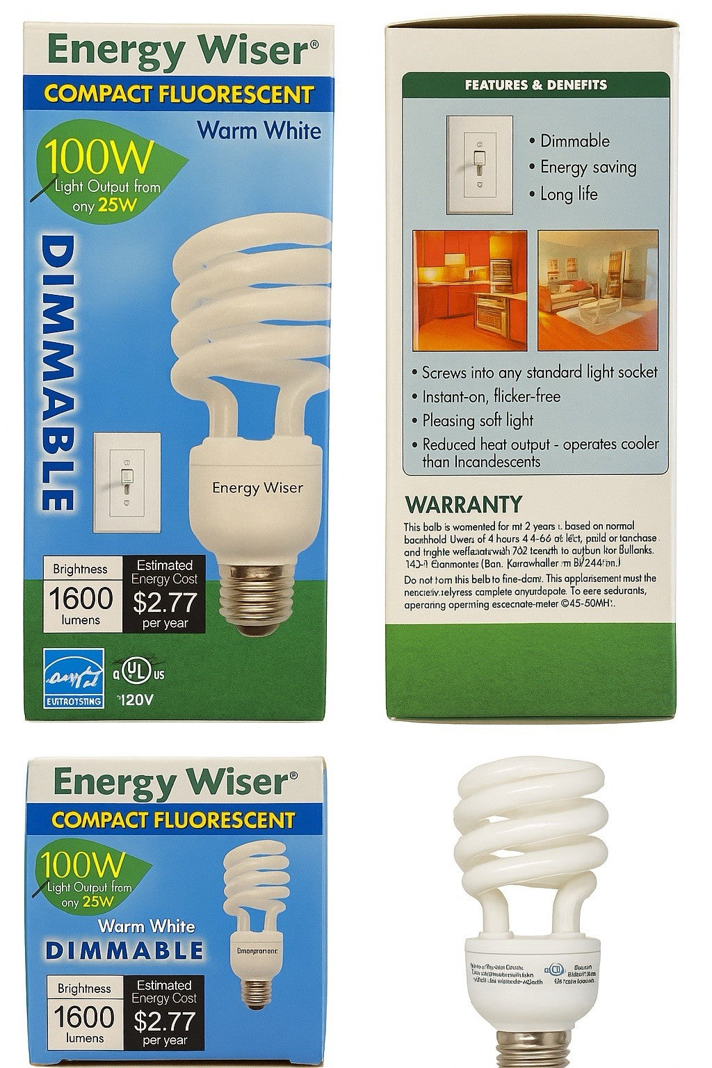 Energy Wiser 23W Dimmable CFL Bulb 100W Eq 1600lm Warm White Spiral E26 NEW - photo 6