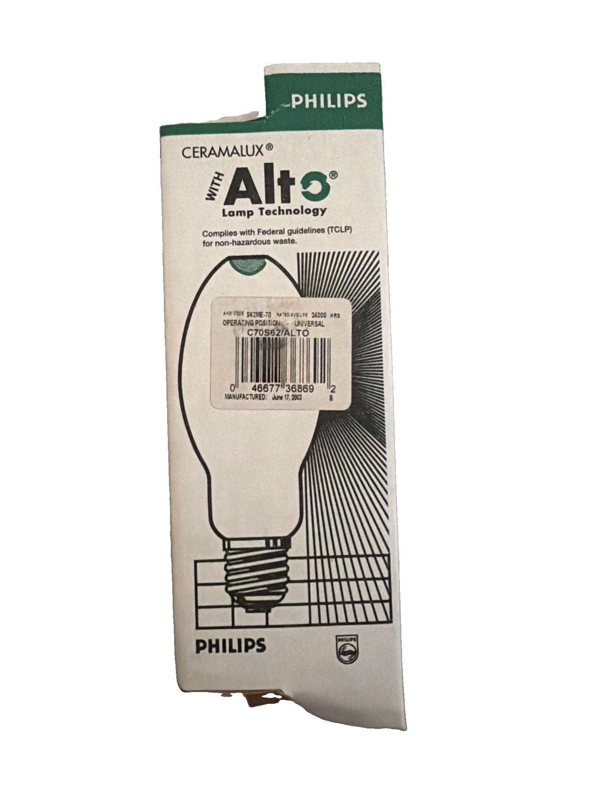 Philips Ceramalux Alto C70S62/ALTO 70W High Pressure Sodium Lamp