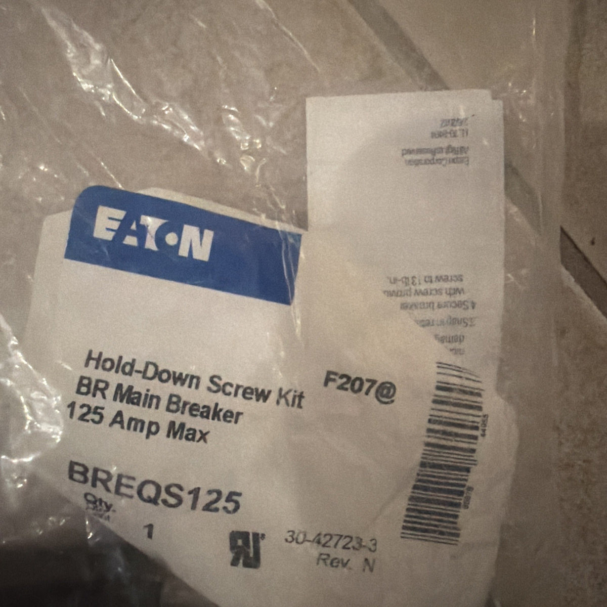 Eaton BREQS125 Circuit Breaker Hold Down Screw Kit for BR Main Breaker 125A