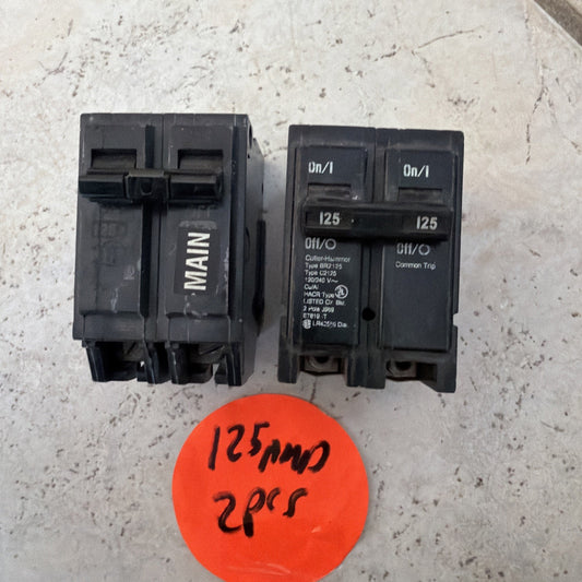 Lot of 2 Eaton Cutler-Hammer BR2125 125 Amp 2-Pole Main Circuit Breakers Type BR