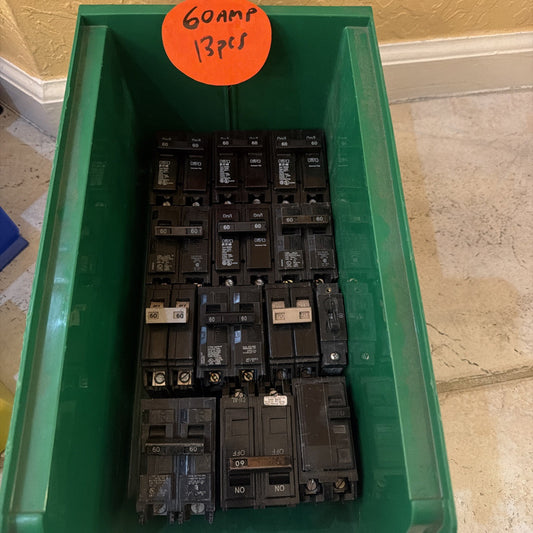 Lot of 13 Assorted 60 Amp 2-Pole Circuit Breakers Eaton BR Square D Homeline