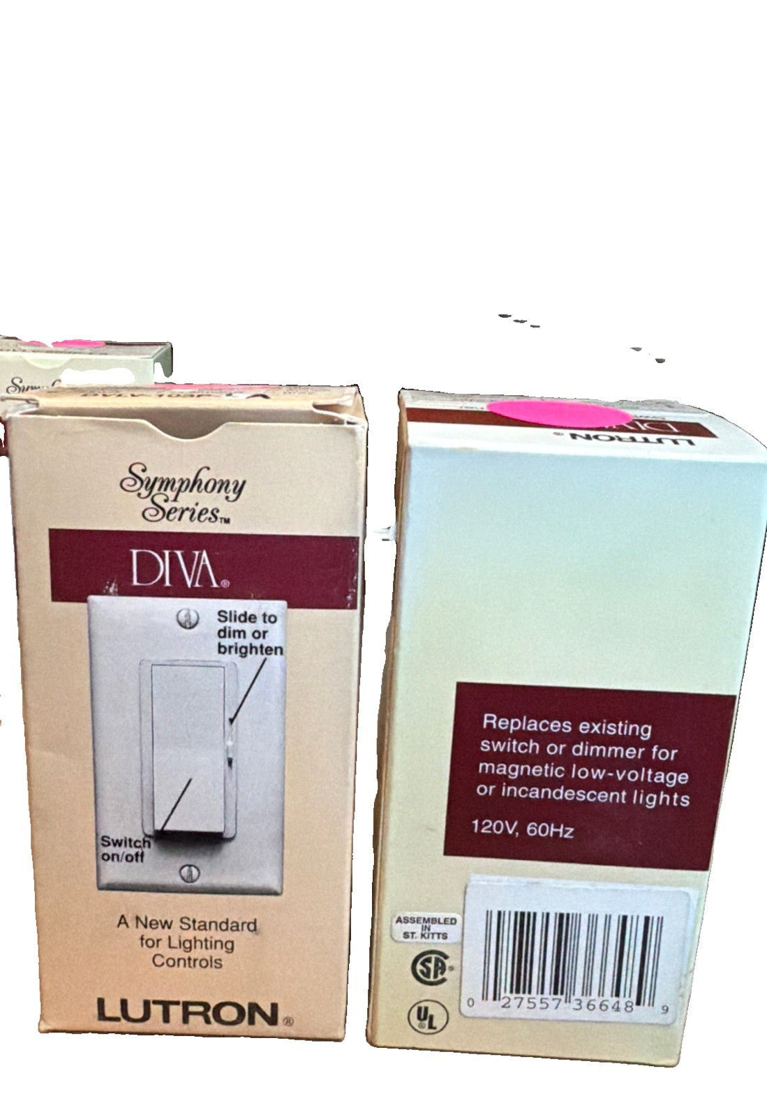 Lot of 2 Lutron Diva DV-103P-LA 3-Way Preset Dimmer with Locator Light Light Almond