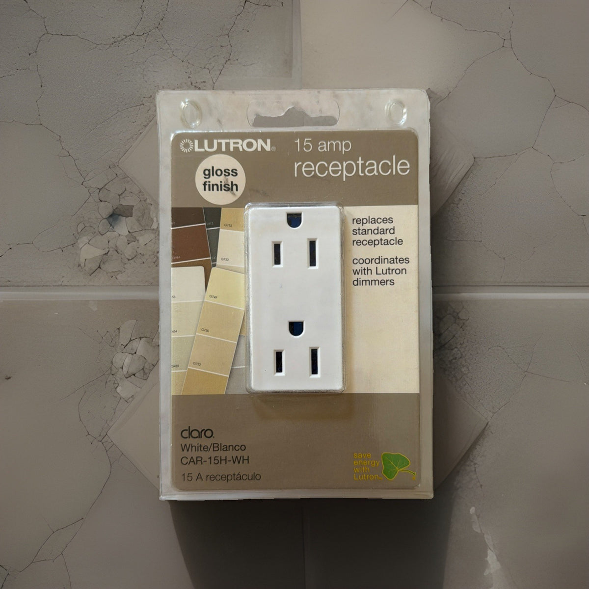 Lutron Claro CAR-15H-WH 15A Duplex Wall Outlet Receptacle White Gloss