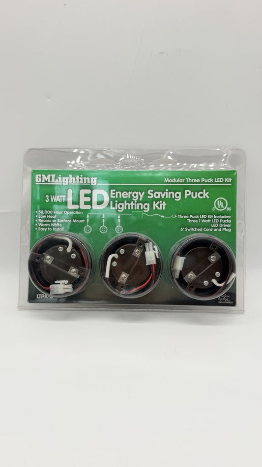 GM Lighting 3 LED Puck Light Kit with Plug-In Driver and On/Off Switch White