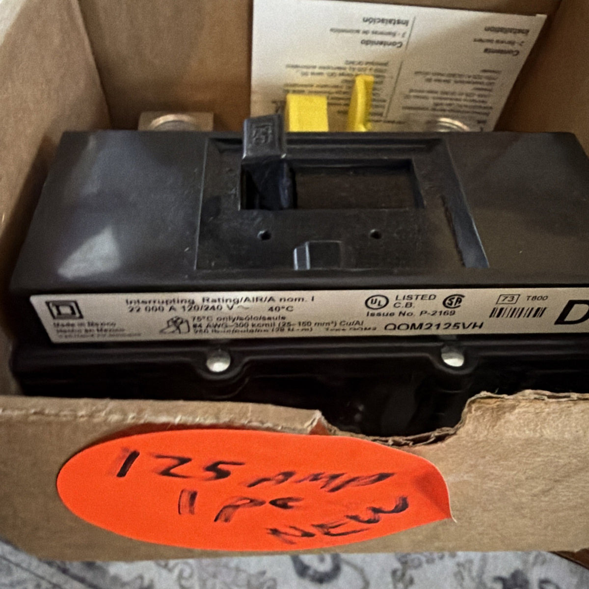 Square D QOM2125VH 125 Amp 2-Pole QOM2 Main Circuit Breaker for QO and Homeline