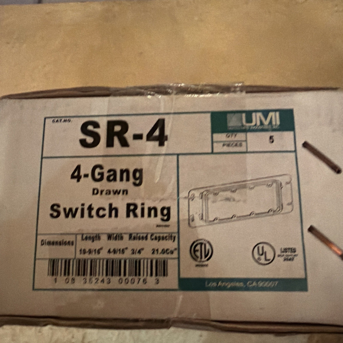 Pack of 5 SR-4 4-Gang Drawn Steel Switch Rings 3/4" Raised 21 Cu In