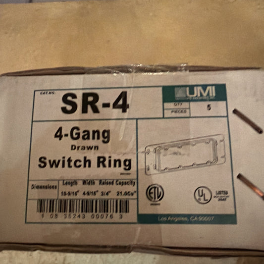 Pack of 5 SR-4 4-Gang Drawn Steel Switch Rings 3/4" Raised 21 Cu In
