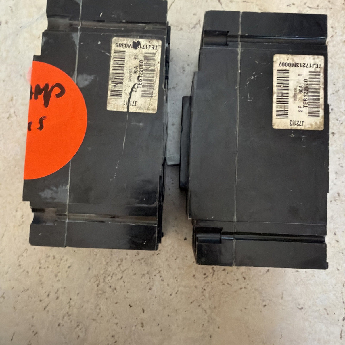 Lot of 2 GE TEB122050 TEB122060 50A 60A 2-Pole Industrial Circuit Breakers - New Old Stock