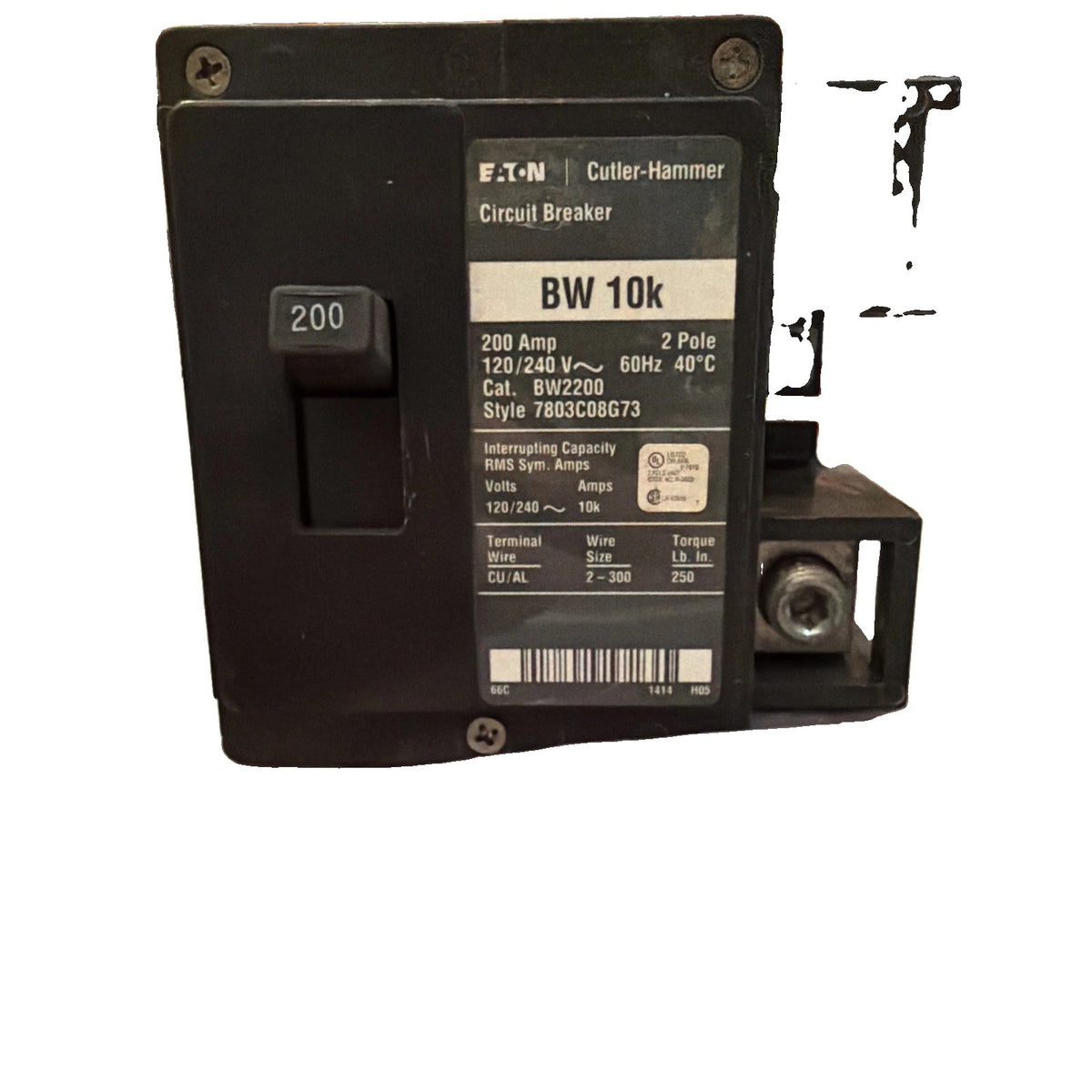 Eaton Cutler-Hammer BW2200 200 Amp 2-Pole 120/240V Main Circuit Breaker