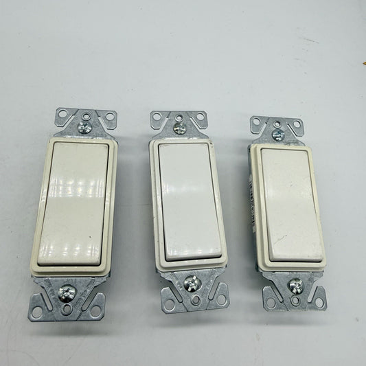 Lot of 3 Eaton Cooper 7501W 15A Single Pole Decorator Rocker Switches White