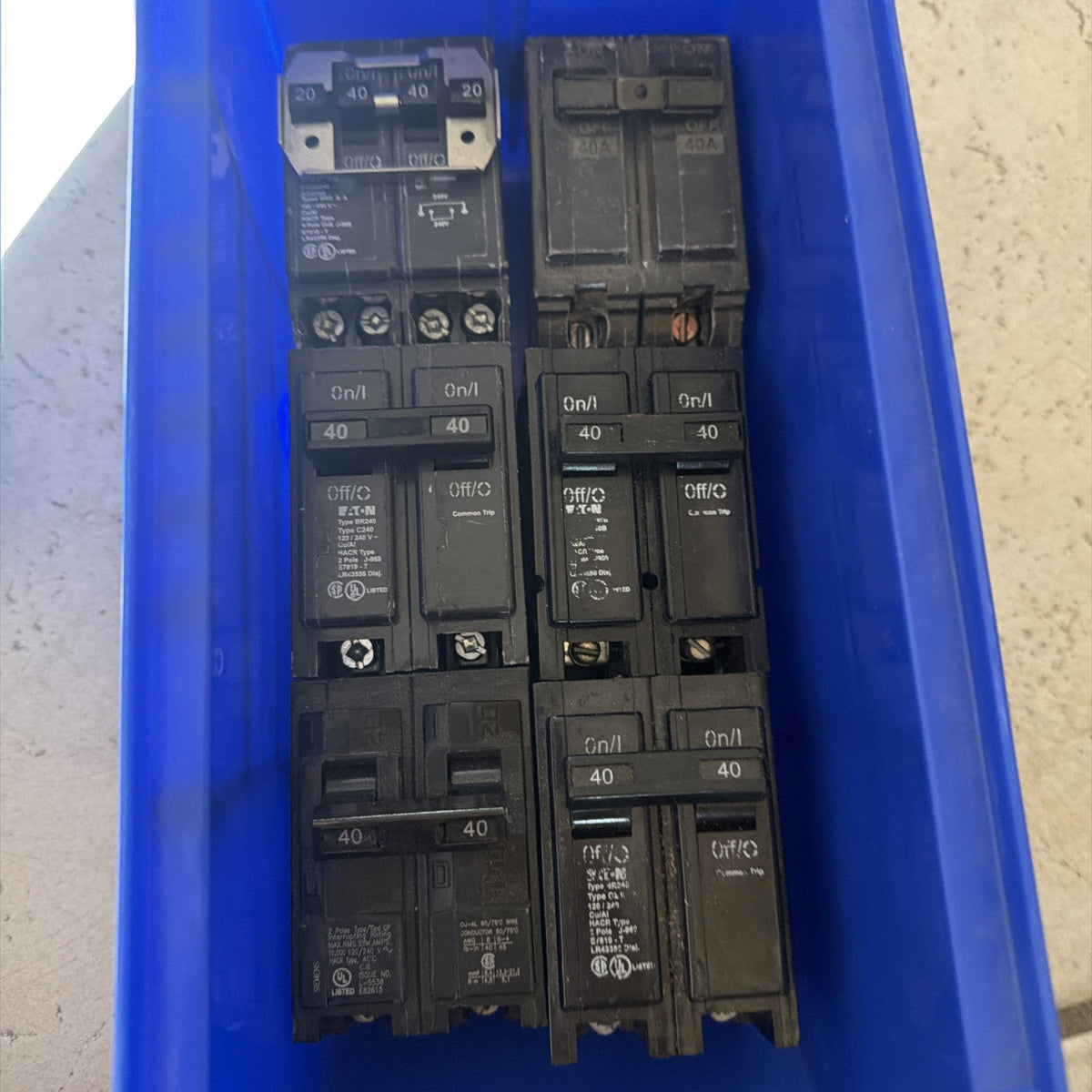 Lot of 6 Assorted 40 Amp 2-Pole Circuit Breakers Square D Siemens Eaton QO BR