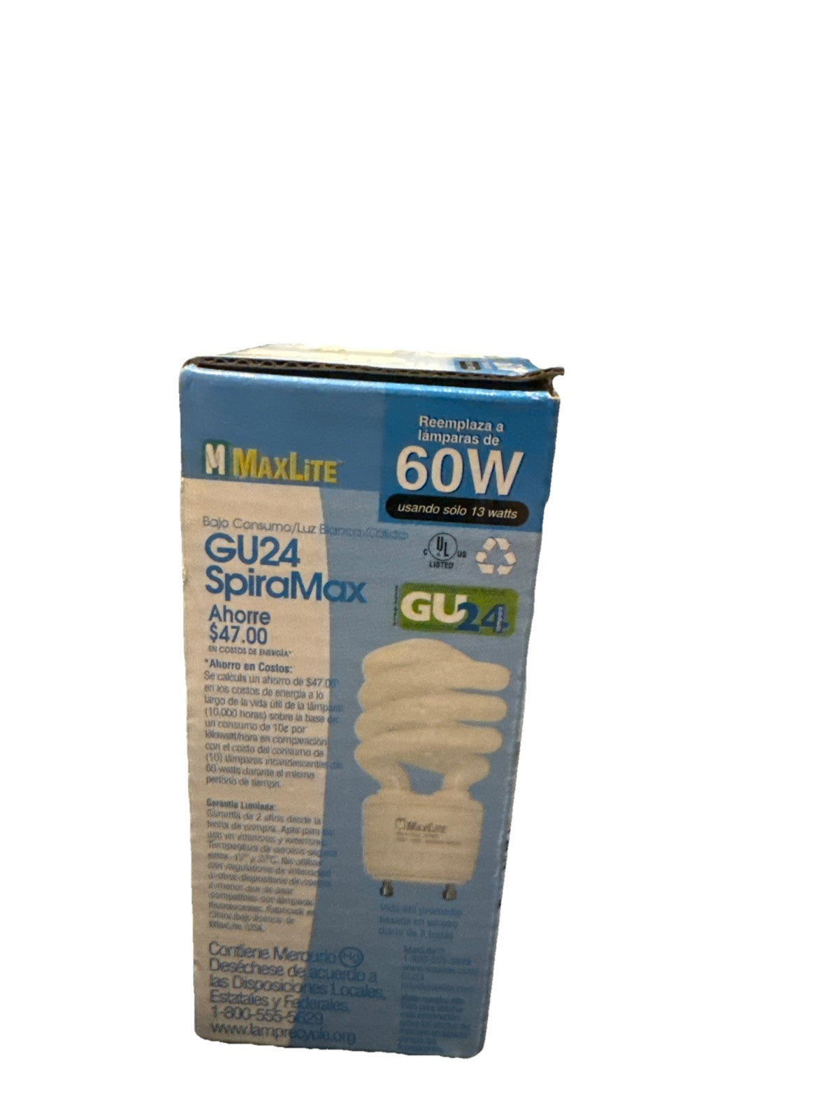 MaxLite SpiralMax GU24 13W CFL Bulb MLS13GUWW 60W Eq 900lm 2700K, 2-Pack NIB - photo 2