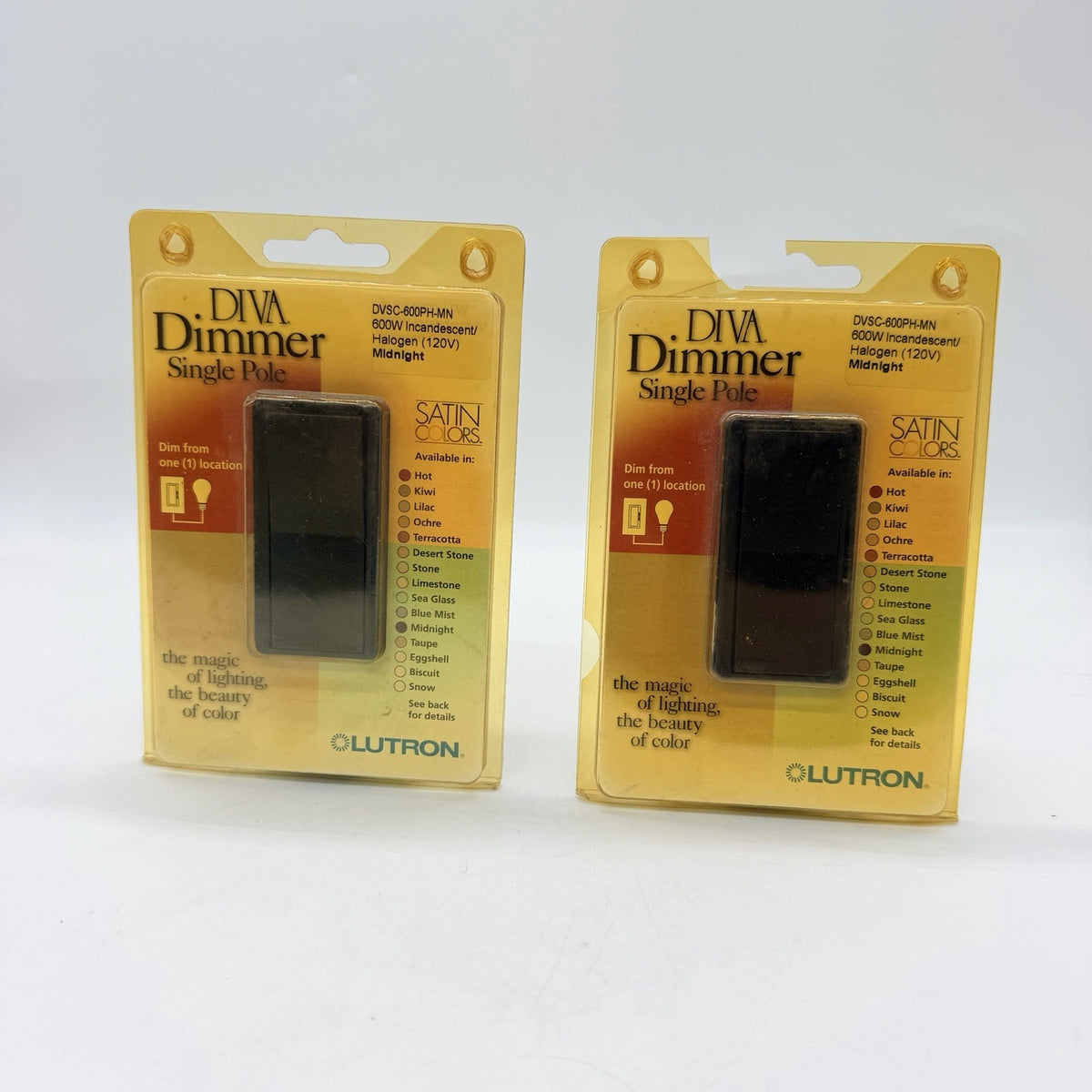 Lot of 2 Lutron Diva DVSC-600PH-MN 600W 3-Way Slide Dimmers Midnight - New Old Stock