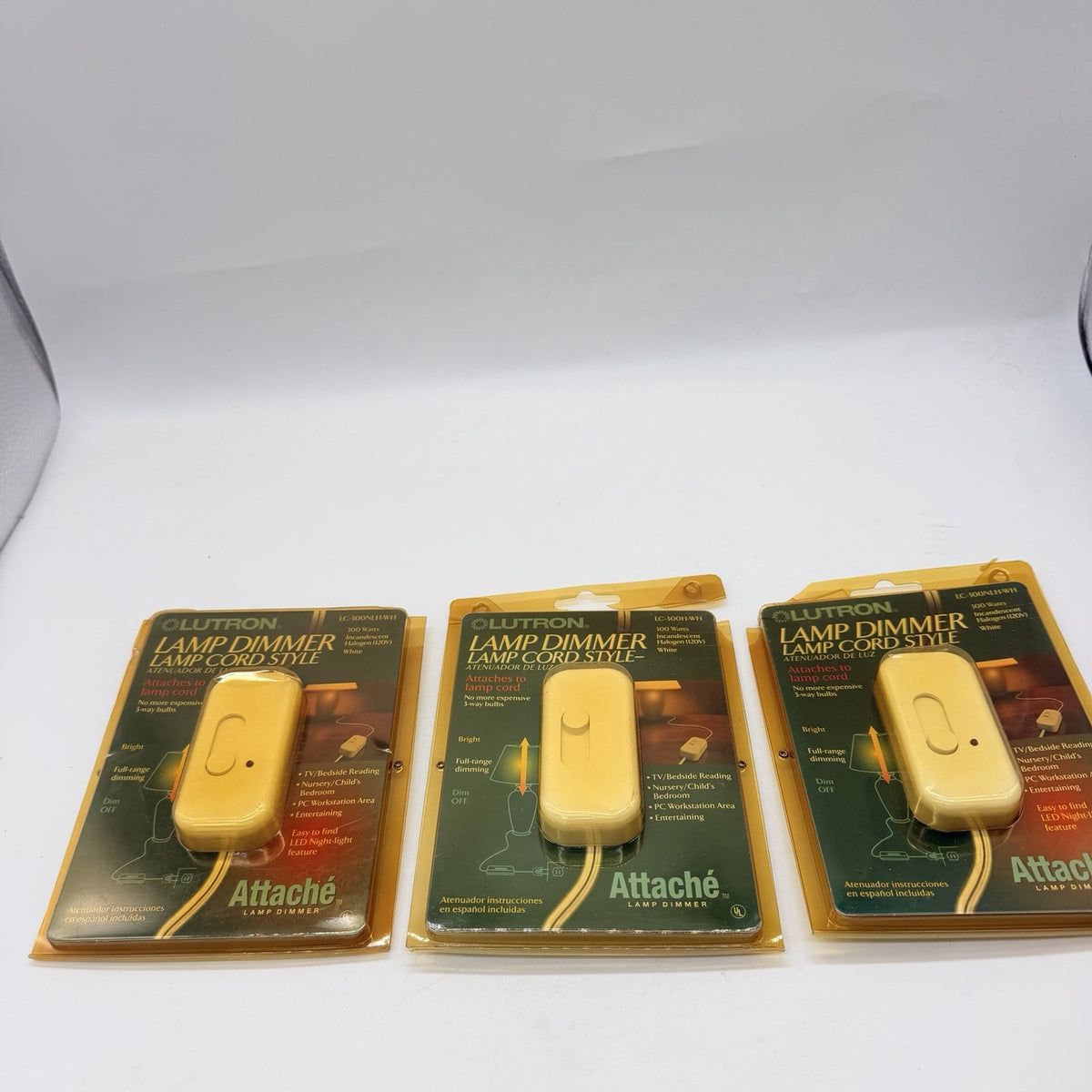 Lot of 3 Lutron Plug-In Table Lamp Dimmers with Night Light 100W Ivory - New Old Stock
