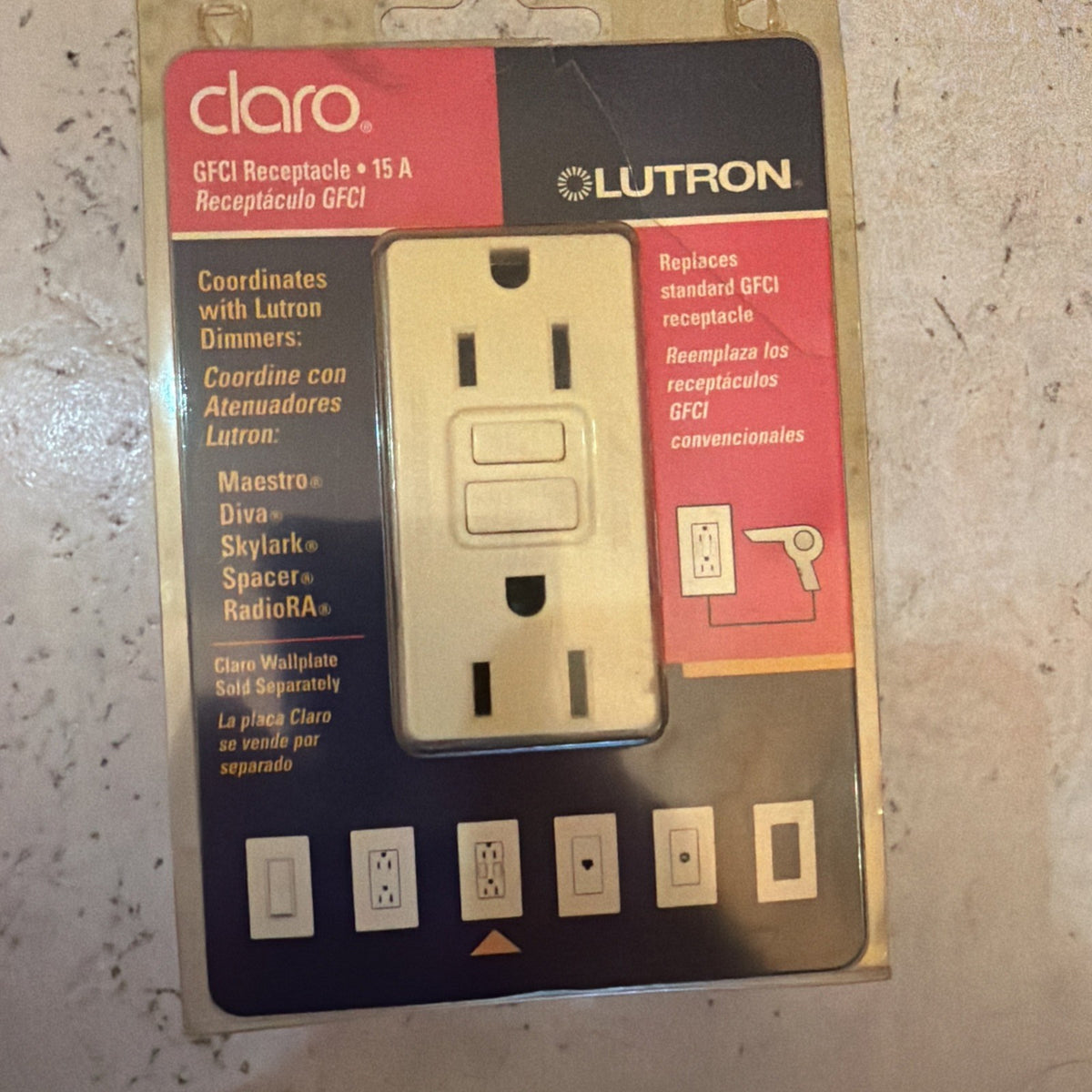 Lutron Claro 15A GFCI Duplex Receptacle Almond GFR5252ALM - New Old Stock