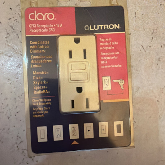 Lutron Claro 15A GFCI Duplex Receptacle Almond GFR5252ALM - New Old Stock