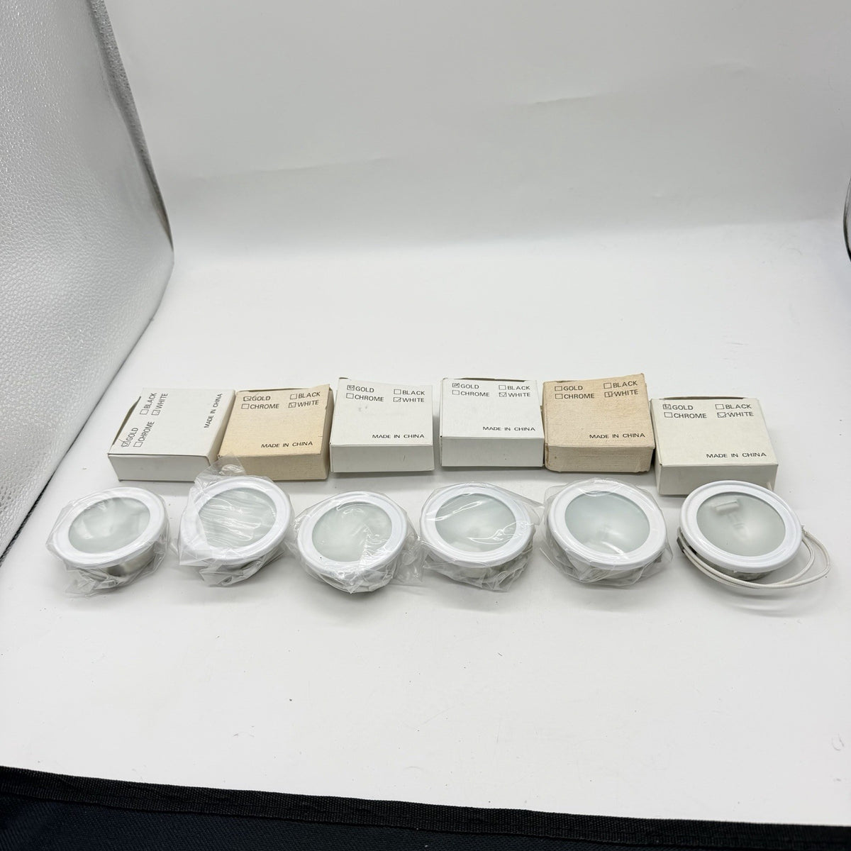 Set of 6 White Recessed Adjustable MR16 Low Voltage Light Fixtures with Frosted Glass