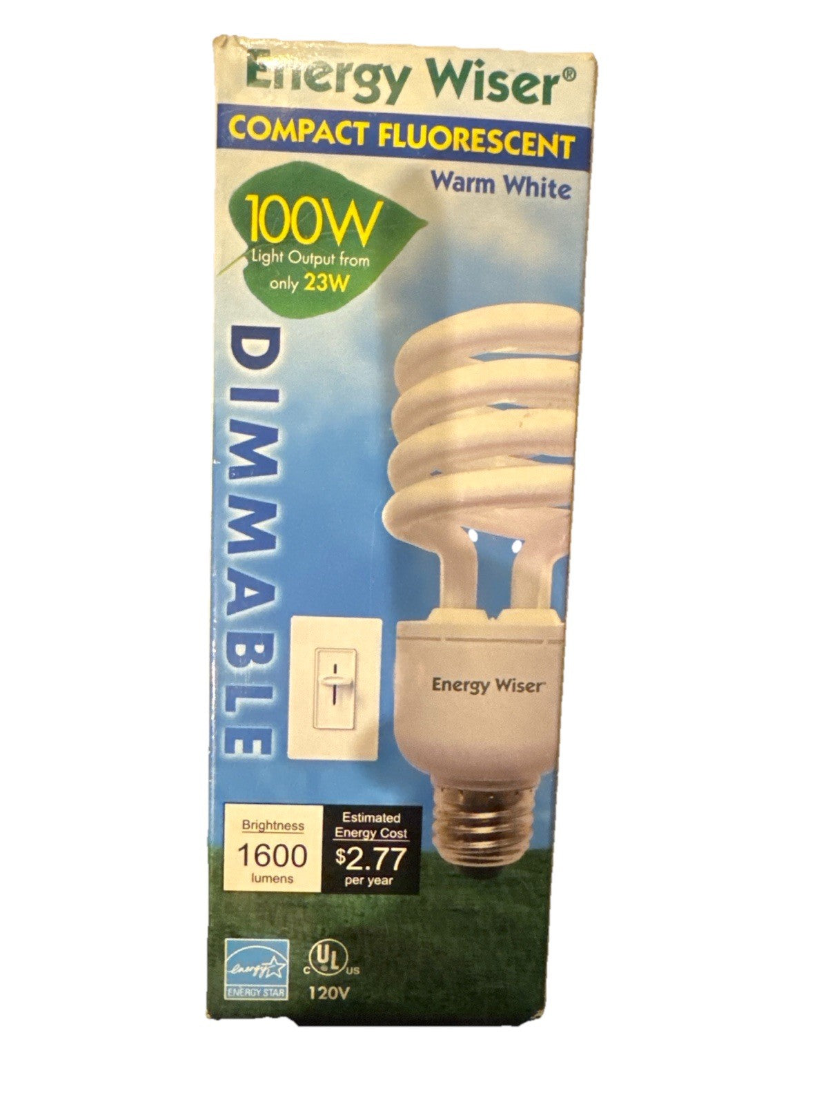 Energy Wiser 23W Dimmable CFL Bulb 100W Eq 1600lm Warm White Spiral E26 NEW