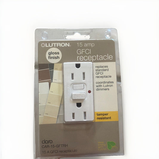 Lutron Claro CAR-15-GFTRH 15A Tamper Resistant GFCI Receptacle White Gloss