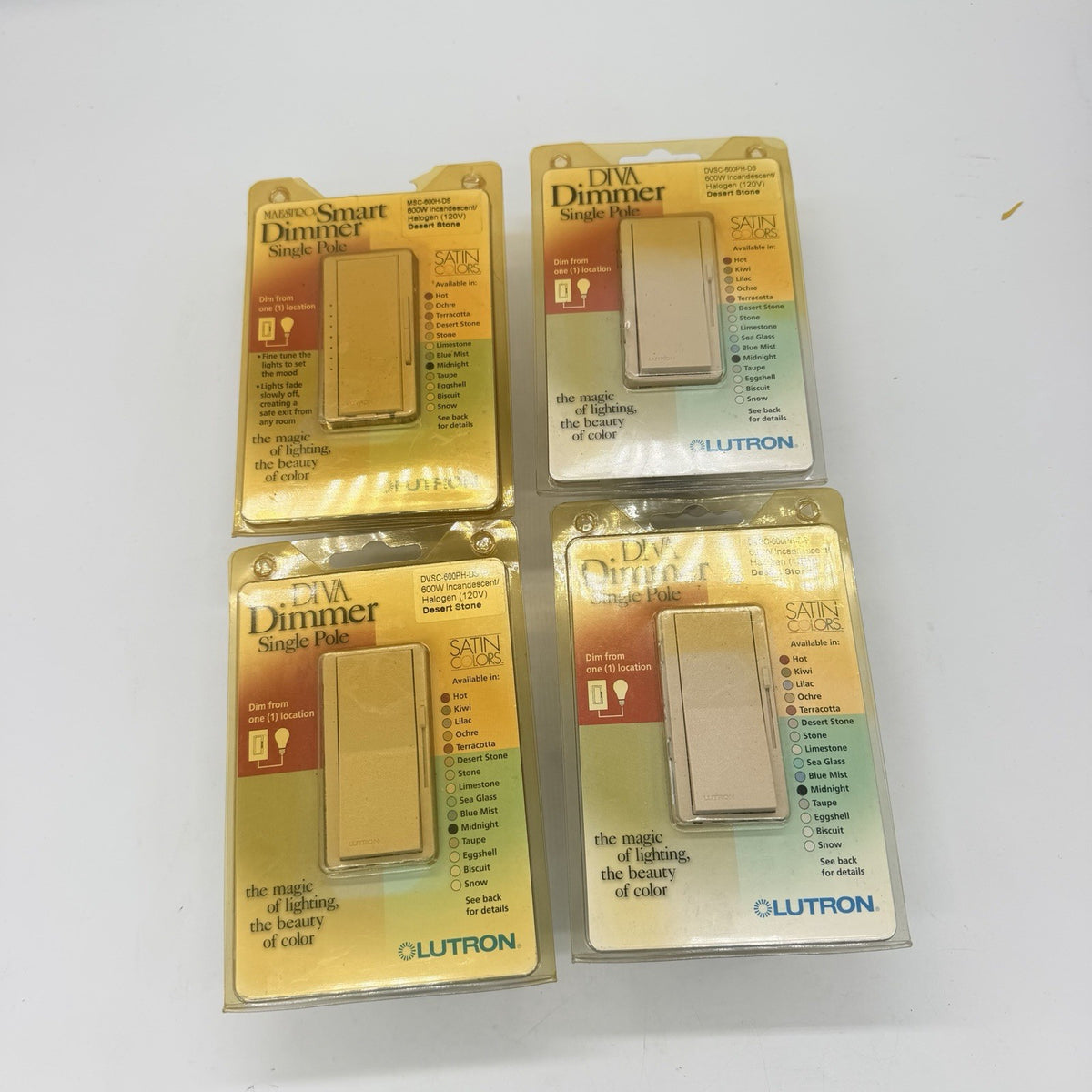 Lot of 4 Lutron Maestro 600W Incandescent Halogen Dimmer Switches - New Old Stock