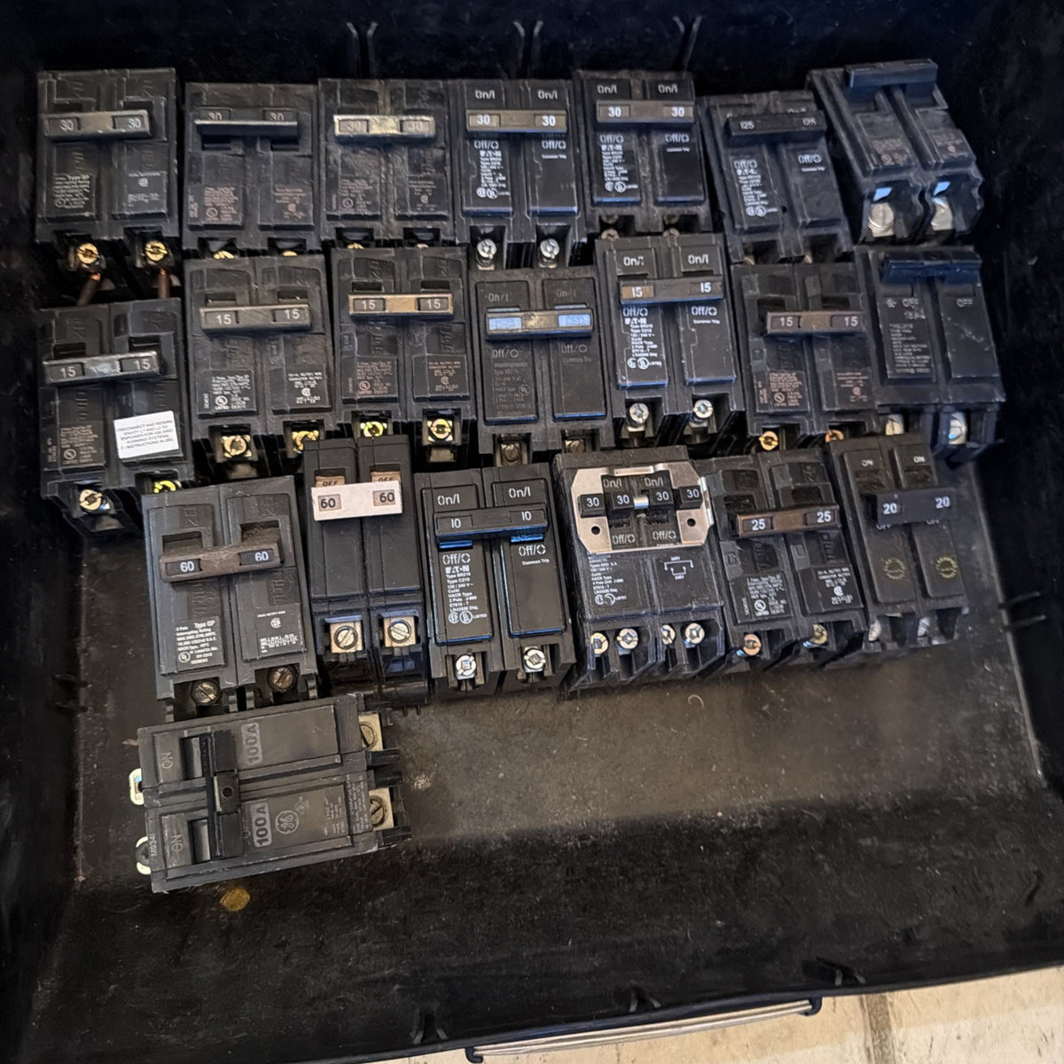 Bulk Lot of 21 2-Pole Circuit Breakers Mix 15A 30A 60A 100A Eaton Siemens GE Bryant