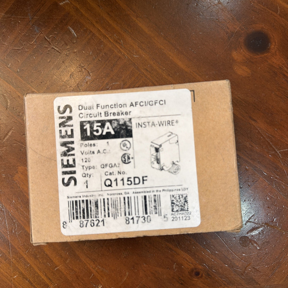 Siemens Q115DF Dual Function AFCI/GFCI Circuit Breaker