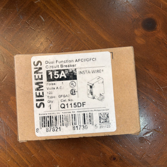 Siemens Q115DF Dual Function AFCI/GFCI Circuit Breaker