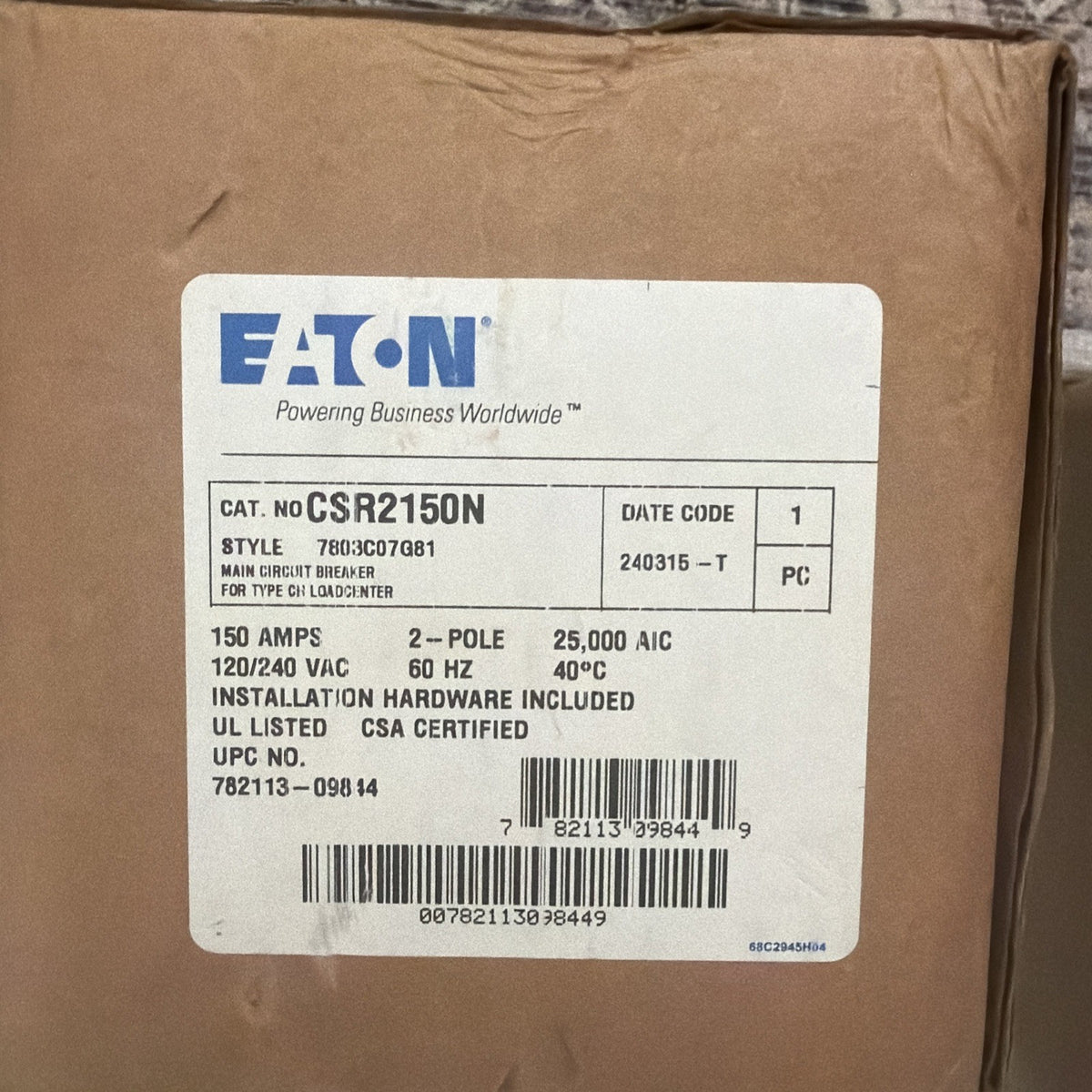 Eaton CSR2150N 150 Amp 2-Pole 120/240V Type CSR Main Circuit Breaker