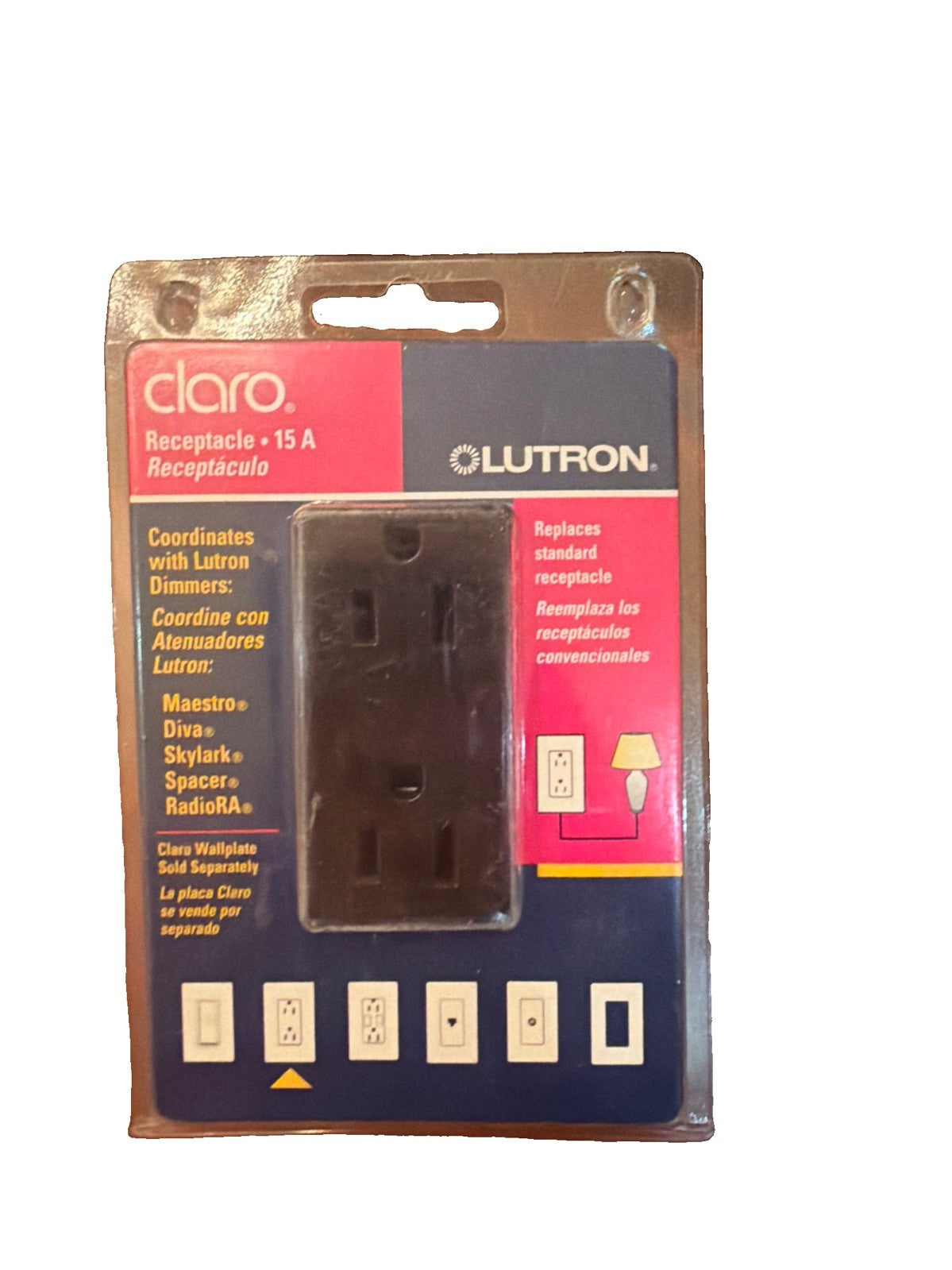 Lutron Claro CAR-15H-BL 15A Designer Duplex Receptacle Gloss Black