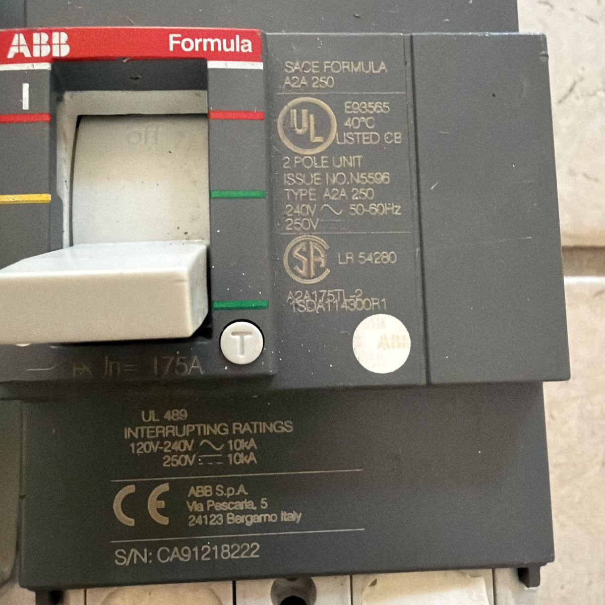 Lot of 2 ABB SACE Formula A1 125A 2-Pole Molded Case Circuit Breakers - New Old Stock