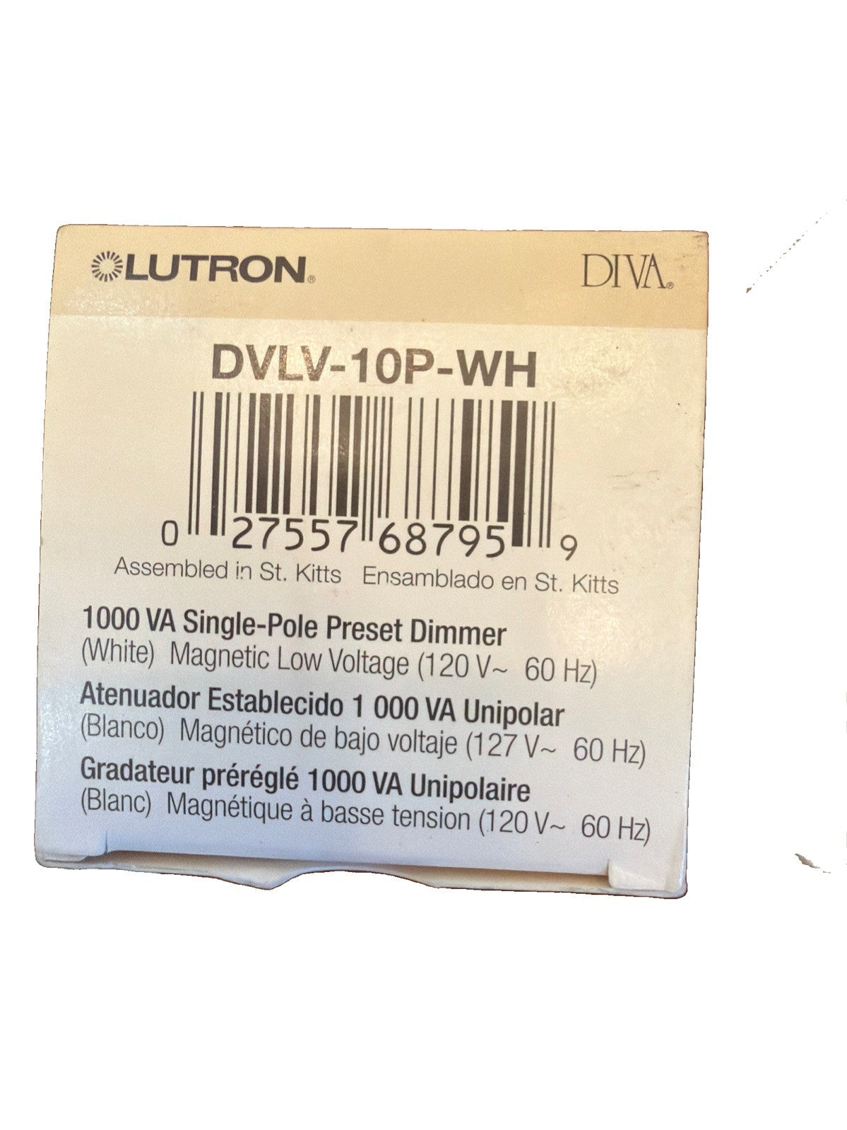Lot of 4 Lutron Diva DVLV-10P-WH 1000VA 800W Magnetic Low Voltage Single Pole Dimmer White