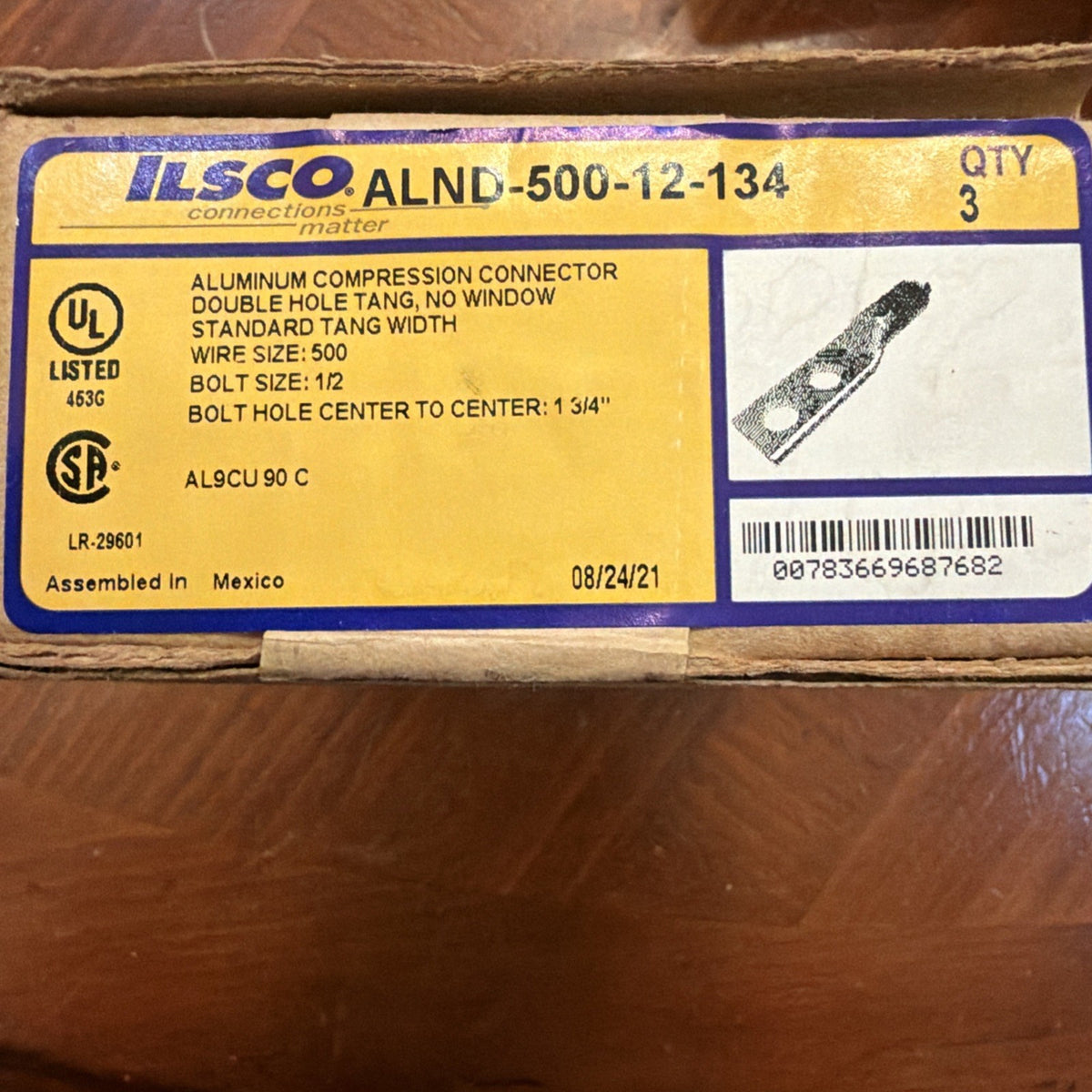 Lot of 2 Ilsco ALND-500-12-134 Aluminum Compression Lugs 500 MCM 2-Hole