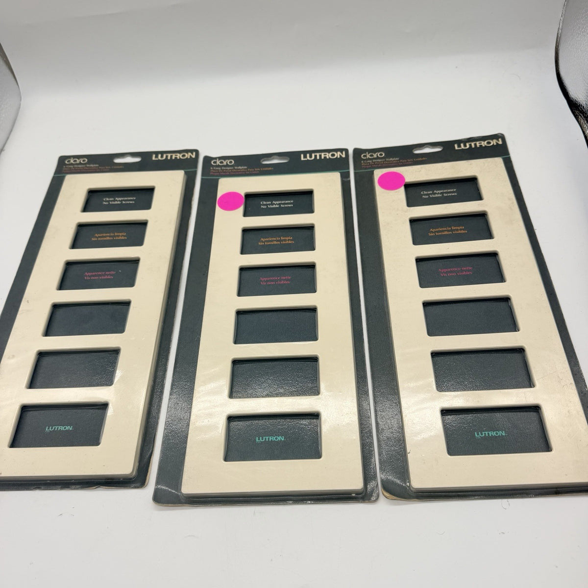 Lot of 3 Lutron Claro CW-6-LA 6-Gang Screwless Decorator Wallplates Light Almond