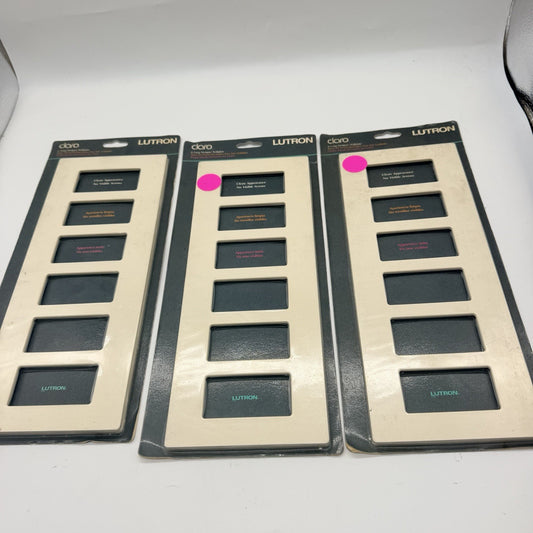 Lot of 3 Lutron Claro CW-6-LA 6-Gang Screwless Decorator Wallplates Light Almond