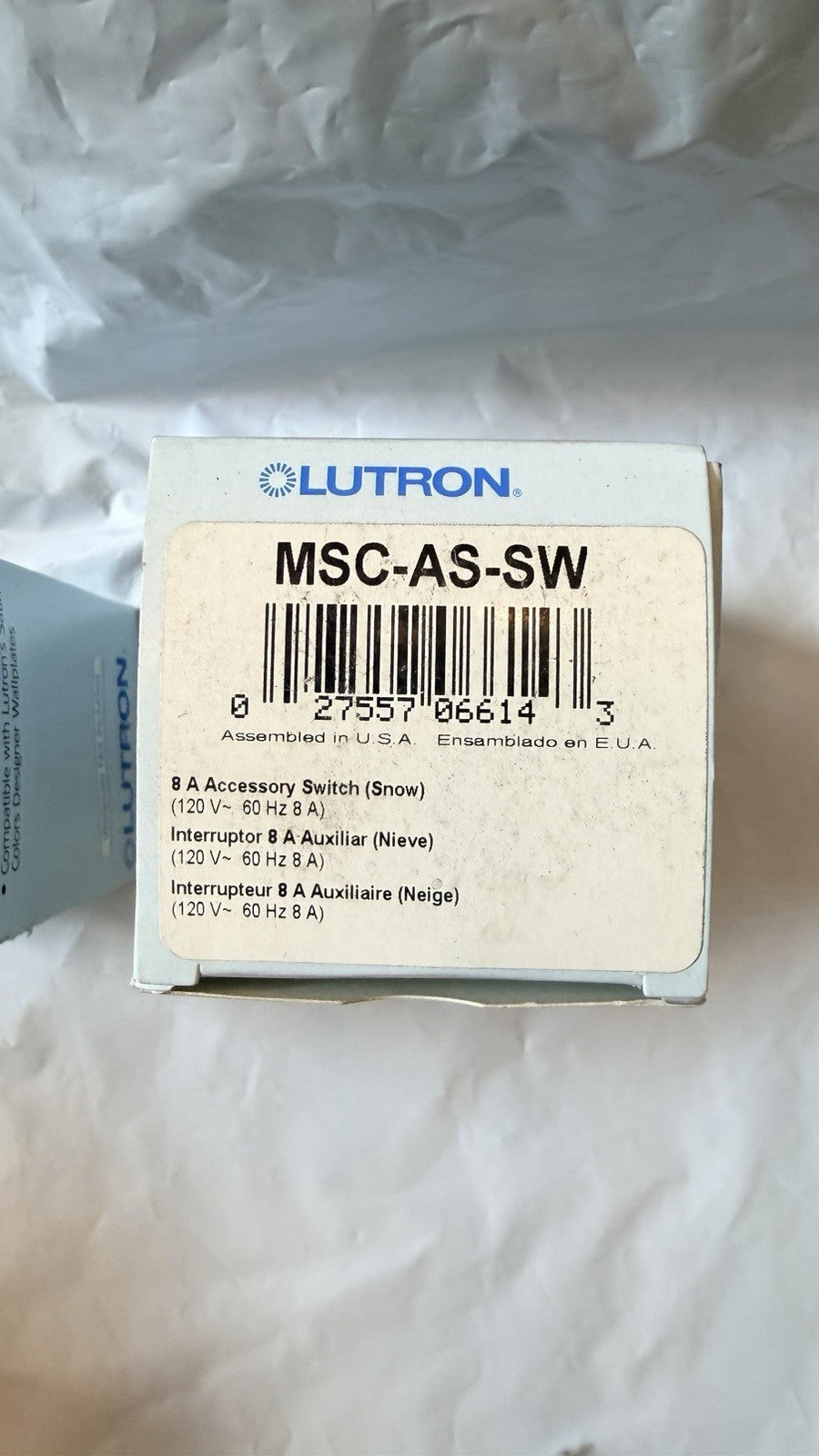 Lot of 2 Lutron Maestro MSC-AS-SW Accessory Switch Snow Satin Colors 8A 120V
