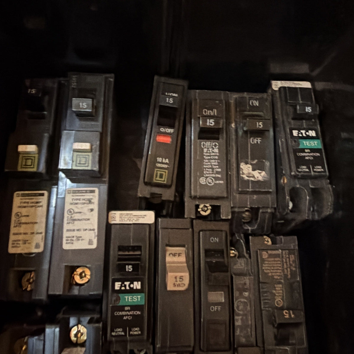 Lot of 15 Circuit Breakers 15A Single Pole AFCI GFCI Square D Eaton Siemens