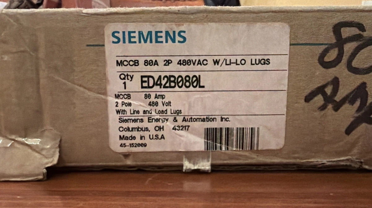 Siemens ED42B080L 80 Amp 2-Pole 480V Circuit Breaker with Lugs