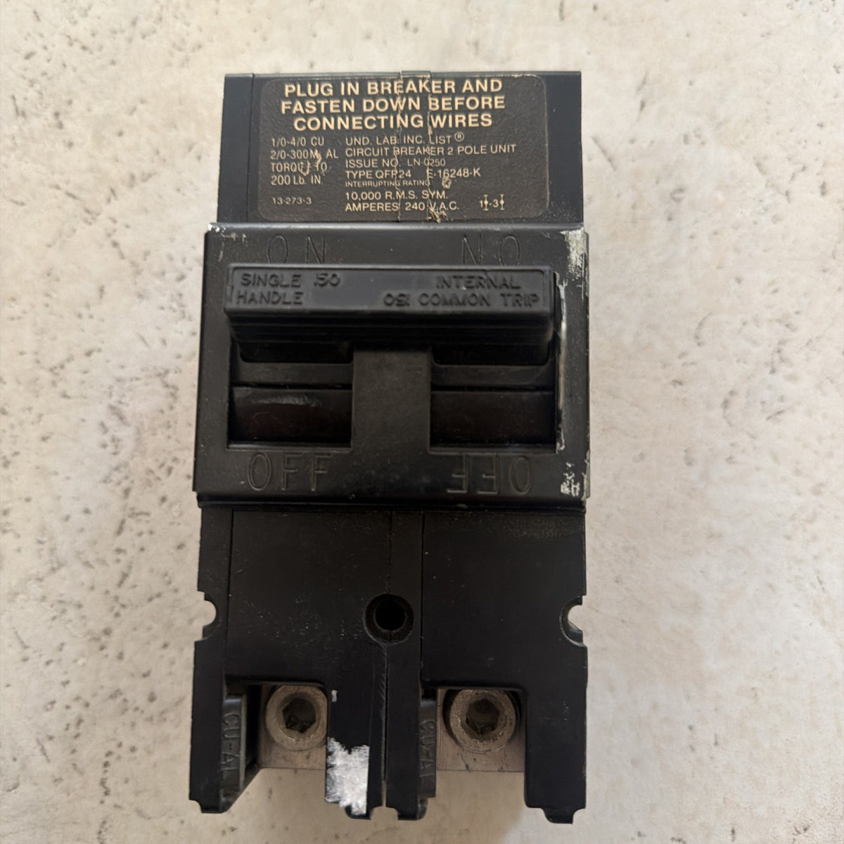Zinsco Challenger Sylvania 150 Amp 2-Pole Main Breaker QFP24 E-16248-K