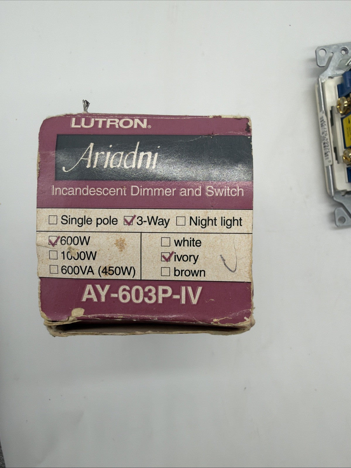 Lutron Ariadni AY-603P-IV 600W 3-Way Slide Dimmer Fan Control Switch Ivory