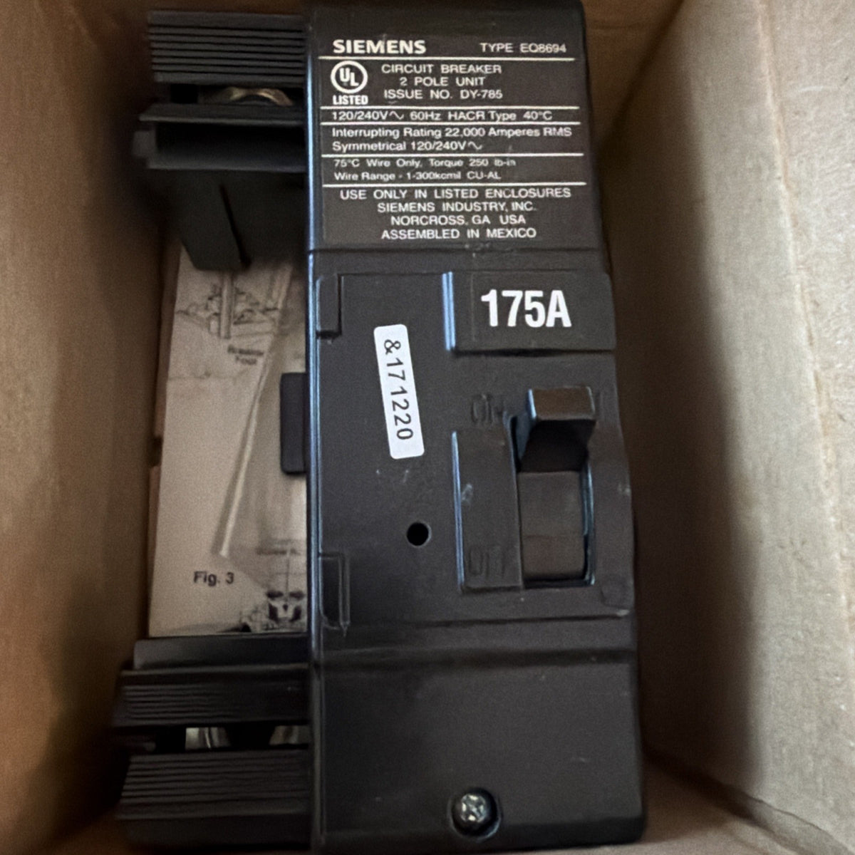 Siemens MBK175A 175A Main Circuit Breaker Kit 2-Pole 120/240V EQ8694