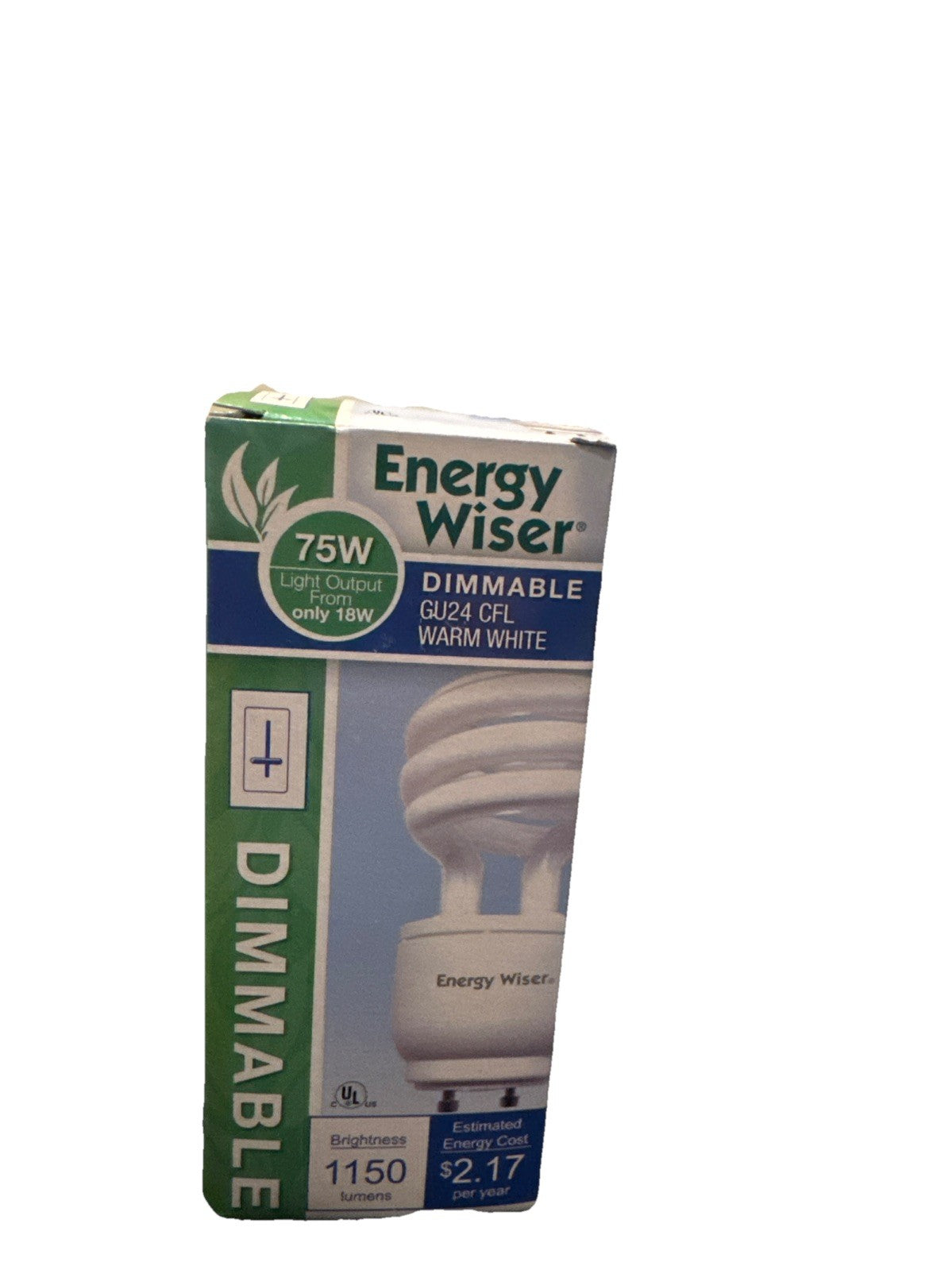Energy Wiser 18W GU24 Dimmable CFL Bulb 75W Eq 1150lm Warm White, Set of 2 NEW