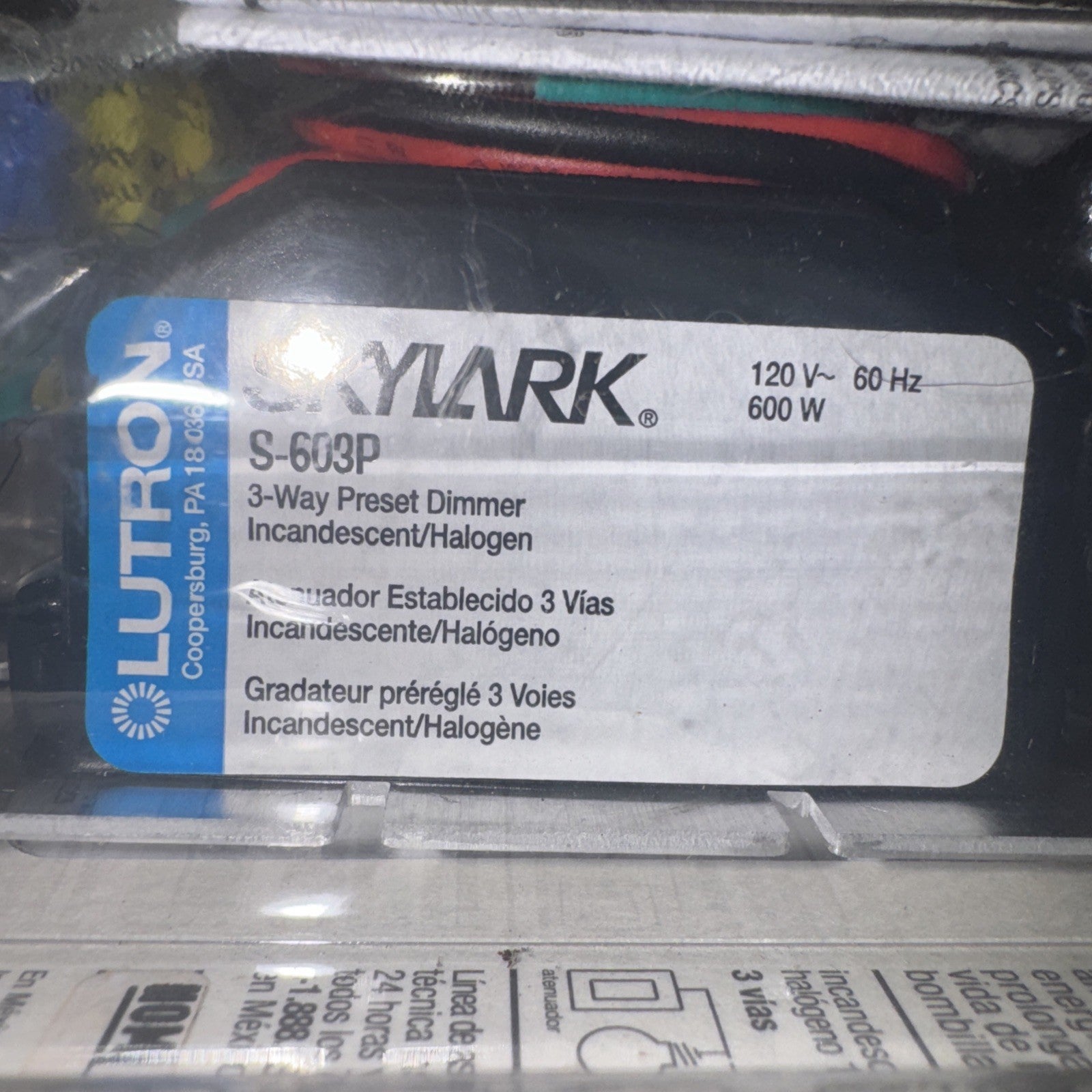 Lutron Skylark S-603PH-WH White 3-Way Incandescent Dimmer Switch NEW in Box - photo 3