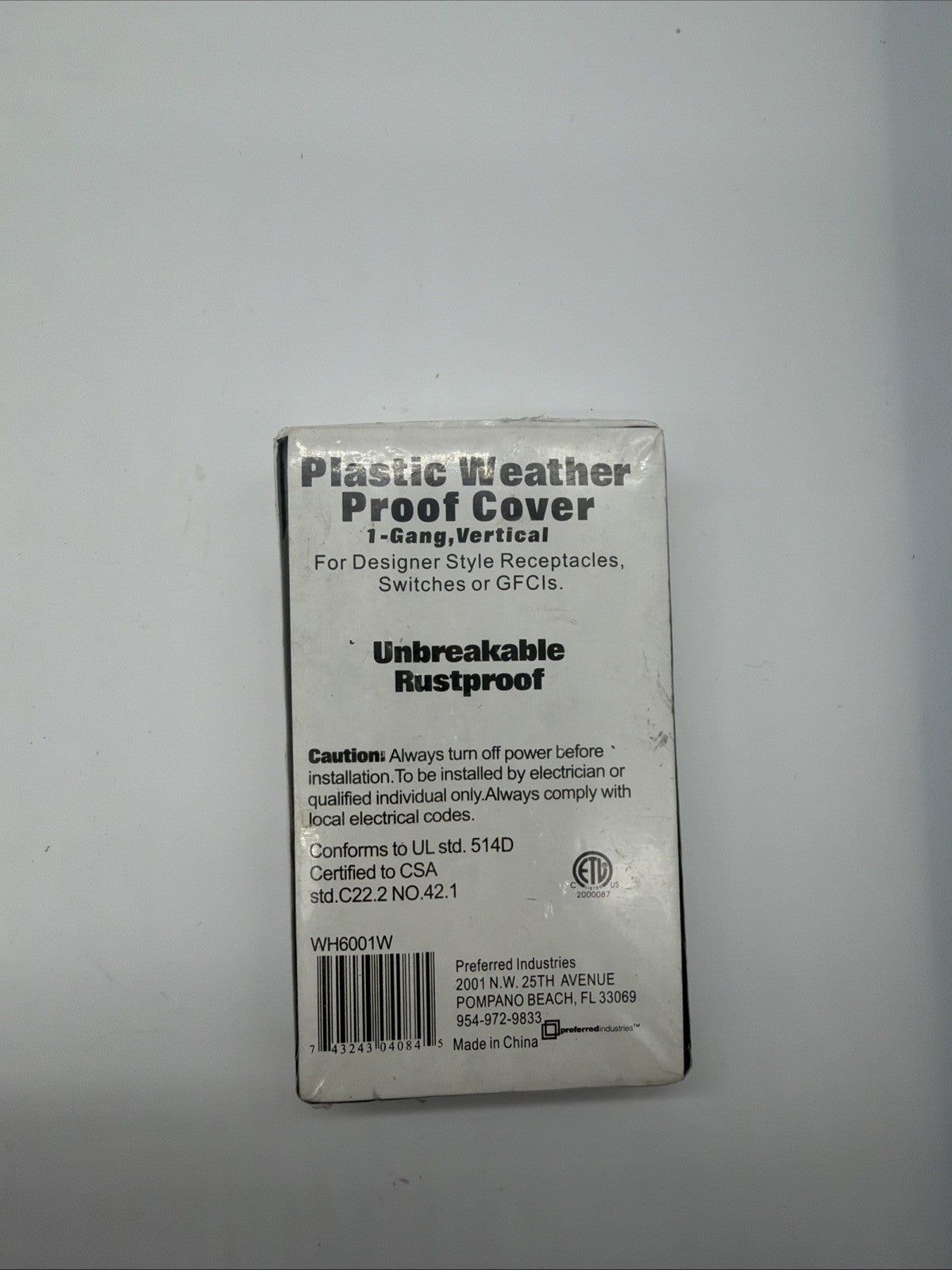 Preferred Industries WH6001W 1-Gang Weatherproof GFCI Decorator Cover White - New Old Stock