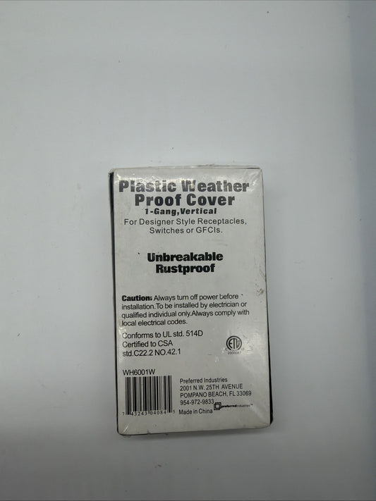 Preferred Industries WH6001W 1-Gang Weatherproof GFCI Decorator Cover White - New Old Stock