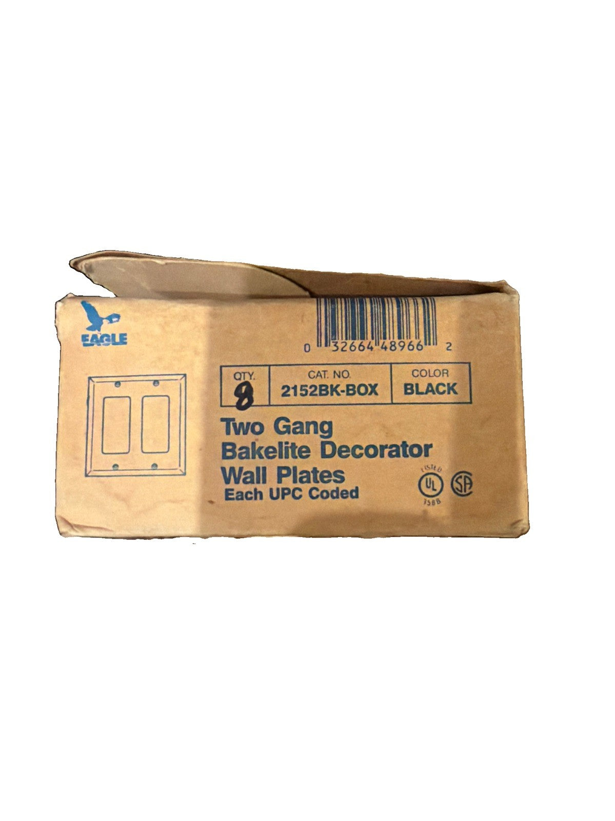 Box of 8 Eagle 2152BK-BOX 2-Gang Bakelite Decorator Wall Plates Black